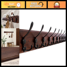 Large Wall-Mounted Coat Rack with 10 Metal Hooks - Pine Wood Hanger for Coats, H