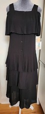 Women's Solid Black Dress Flouncy 20's Style Pleated Size 8  New With Tags Midi