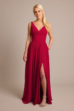 David's Bridal red chiffon gown 10 - 12 pockets