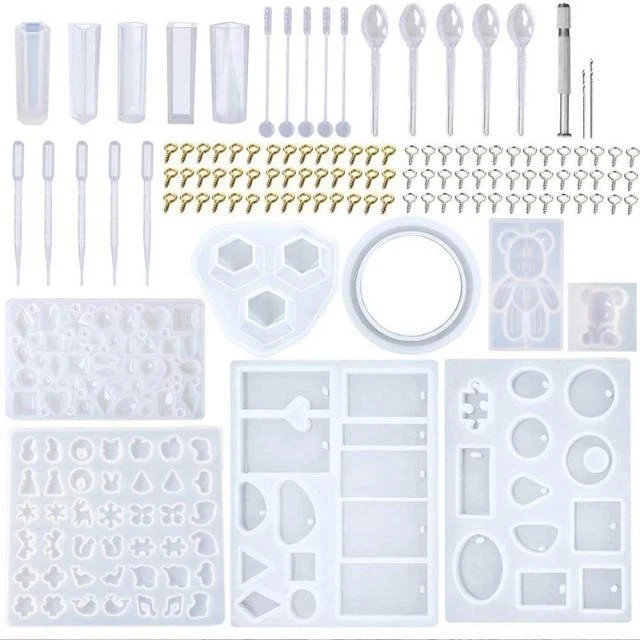 229pcs Resin Casting Silicone Molds Jewelry Making Pendant Craft Epoxy Spoon Kit