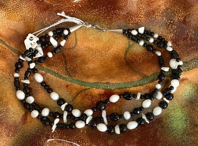 Pearl, Mother of Pearl & Black Stone Native American Navajo Necklace w/ Sterling