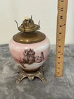 ANTIQUE VICTORIAN HAND PAINTED MILK GLASS AND BRASS OIL LAMP~OLD