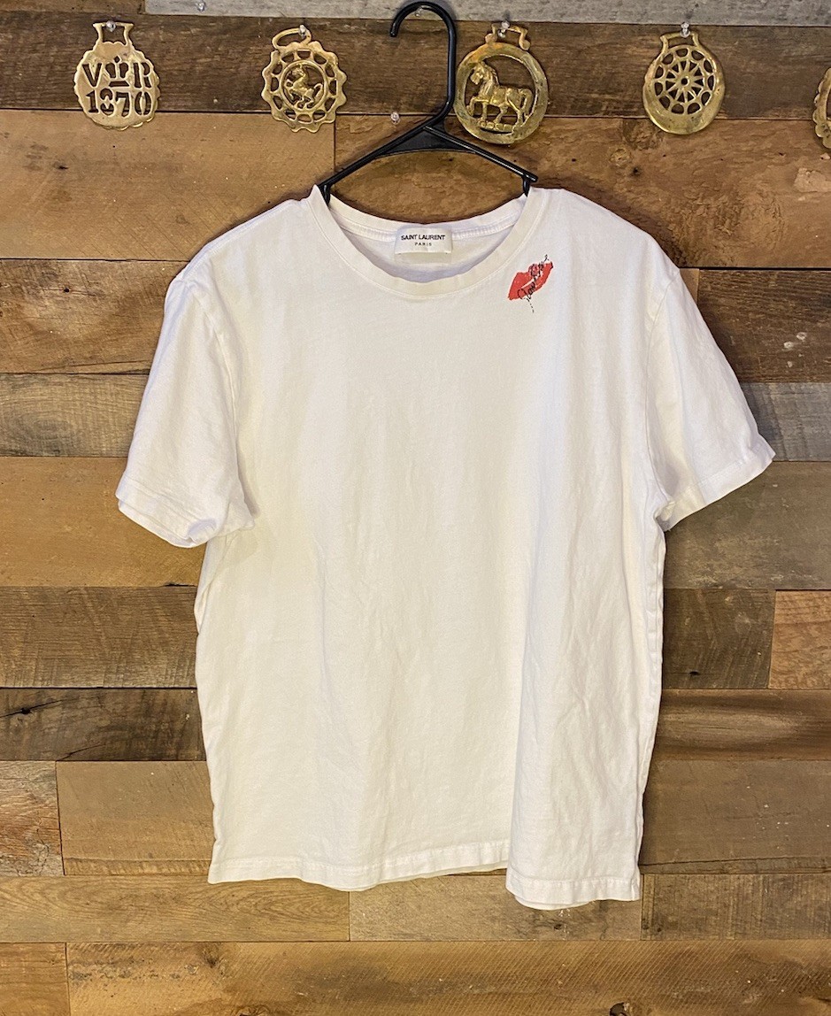 T shirt Saint Laurent Paris logo labbra taglia grande bianca cotone manica corta
