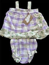Angel Dear NWT Lavender Roses/Gingham Muslin Ruffle Top Diaper Cover-12-18Mos