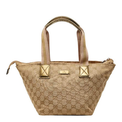 Gucci Gg Canvas Handbag 131228 Beige Gold Leather Ladies Used