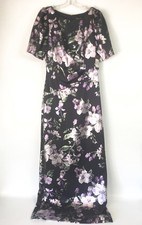 Jessica Howard Navy Floral Maxi Dress Womens 12 Formal Short Sleev Long New READ