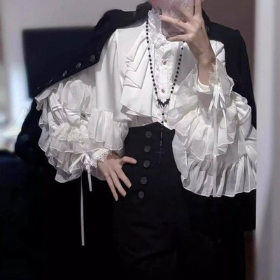 Men's retro gothic style Long-sleeved ruffled shirt Loose blouse unisex