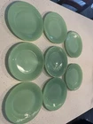 Fire King Jadeite 9” Jane Ray Dinner Plates - Lot of 8.