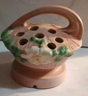 Roseville White Rose Pink Vintage Art Pottery Ceramic Flower Frog Chipped