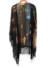 Staring at Stars Black Beige Abstract print Fringe Trim Wrap Size Medium / Large