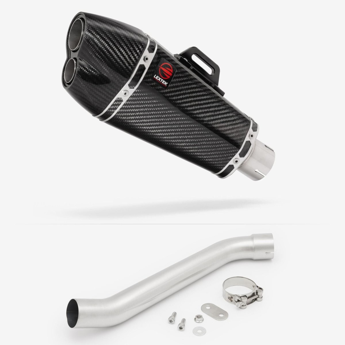 Lextek Carbon Fibre XP13C 210mm Exhaust with Link Pipes Silencer Chrome Polished