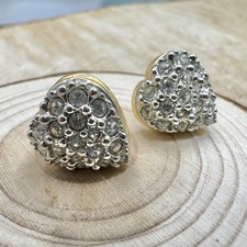 Swarovski Sparkly Heart Stud Earrings Gold Tone Statement Studs