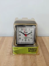 2005 Equity folding Travel Alarm Analog Clock Wind Up Black Case SEALED- 20080