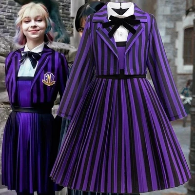 BRANDED Kids Girls 2Pcs Wednesday Enid Sinclair‌ Cosplay Costume Halloween Party Dress