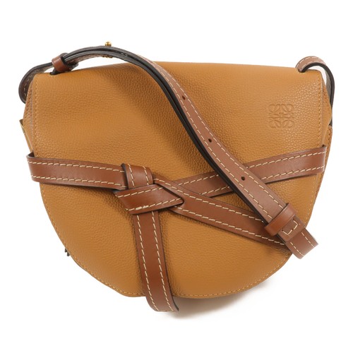 LOEWE GHW Gate Small Shoulder Bag Calfskin Leather Brown