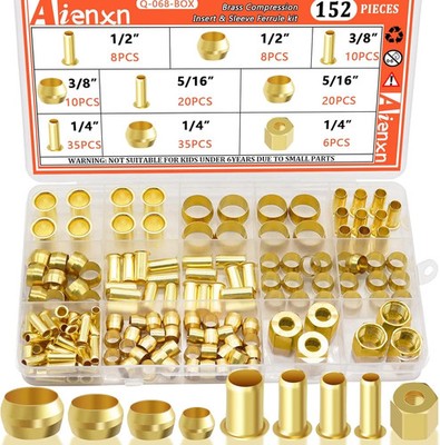 152PCS 4 Sizes Brass Compression Fittings Assortment Kit- 1/2'', 3/8'', 5/16'', 1/4