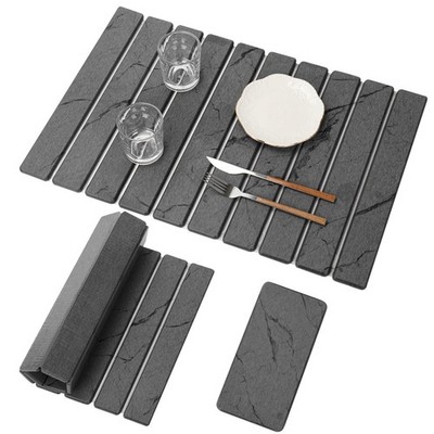 Bourske 2 Stück große Stein Geschirr Trockenmatte für 60*39 cm, dunkelgrau Marmor 