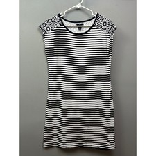 Gap Women's Striped Dress Sleeveless Black White Floral Detail Size M