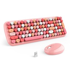 Pink Colorful Wireless Keyboard And Mouse Combo Retro Typewriter Optical