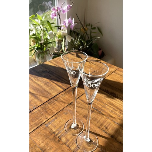 2 Tall Glass Champagne Flutes Celebrate year 2000! By International Silver Co. - Picture 2 of 8