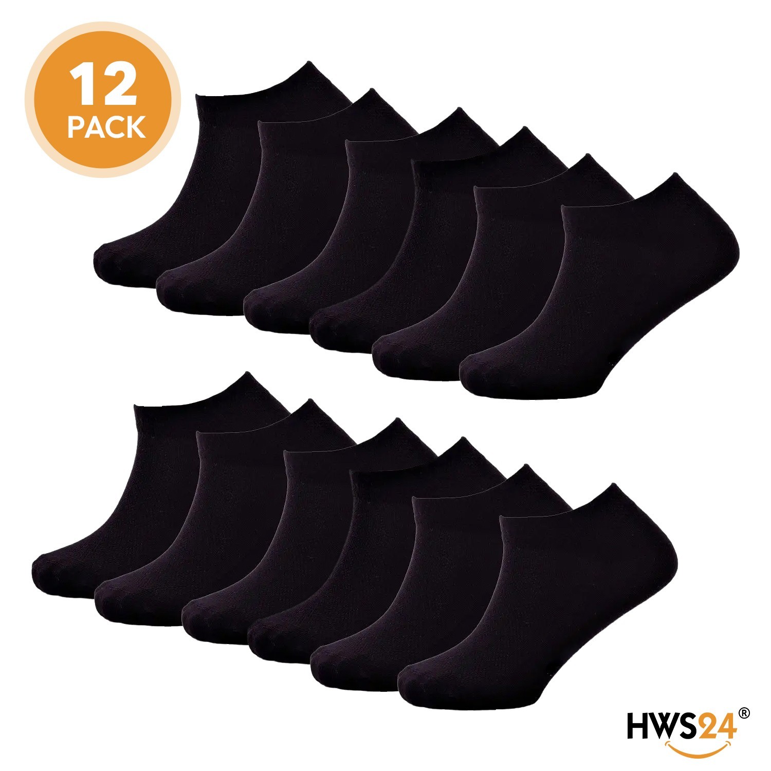 12 paia di calze sneakers nere HWS24® taglia 43-46