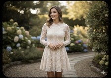 Free People Ivory Lace Fit & Flare Dress, Long Sleeve, Size 0