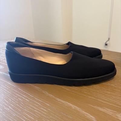 Amalfi by Rangoni Loredana Black Fabric Wedge Flats Shoes Made in Italy 7.5N