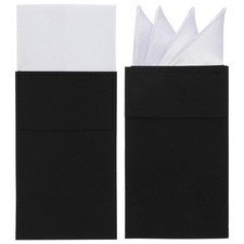 Prefolded Pocket Squares for Men 2PCS Black White Pockets Handkerchiefs Ready-