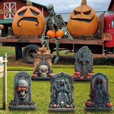 24" Halloween Tombstones Outdoor Decor 5ct Waterproof Cemetery Yard Signs with M