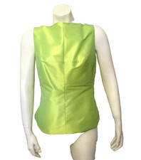 Susan Dell Polyester Silk Neon Green Sleeveless Blouse Shell Top 10 made in USA