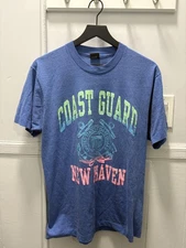 Vintage Coast Guard New Haven Shirt Mens Large Blue Graphic Made in USA 90s