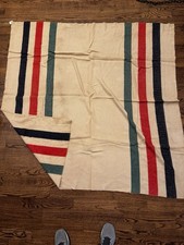 Vtg Mid Century Multi Stripe Wool Blanket AS IS 68x68 Unbranded Cabin Decor BH