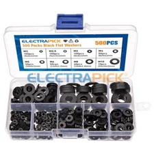 500 PCS Nylon Flat Ring Plastic Washer Gaskets Black M2 M2.5 M3 M4 M5 M6 M8 Kit