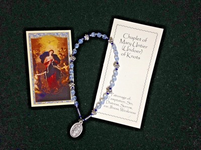 NEW Hand-made OUR LADY UNTIER of KNOTS Chaplet, 6mm CRYSTAL ICE BLUE  Lovely 