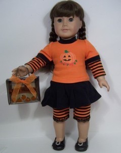 Debs HALLOWEEN Pumpkin Top Skirt Leggings Bag Doll Clothes For 18 American Girl