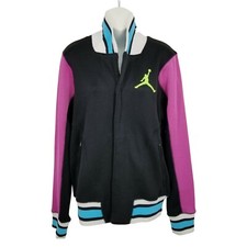 Air Jordan Womens Black Blue Purple Comfort Polyester Varsity Jacket Size Medium