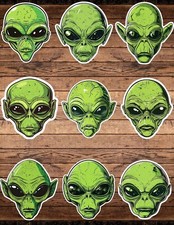 Green Alien Head Die Cut Vinyl Stickers Scrapbooking Laptop Waterbottle