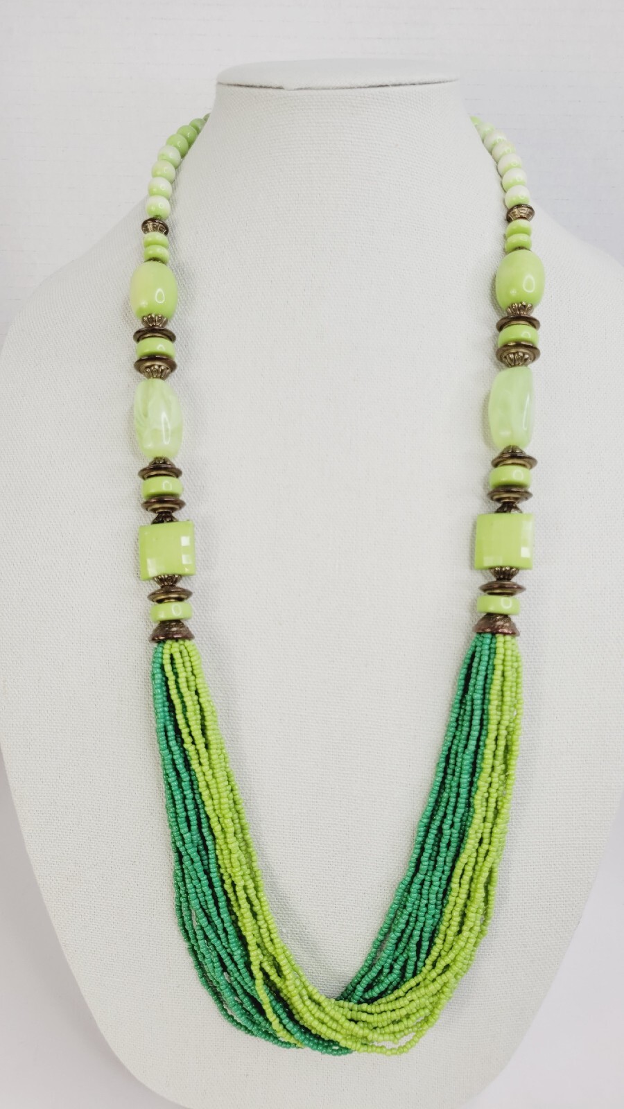 Continuous Statement Multi Strand Beaded Green Ne… - image 1