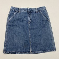 Vintage Eddie Bauer Blue Denim Jean Short Skirt Front Slit Size 14 - F
