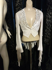 Western Fringe Stage Jacket w/ Aurora Crystals Size Small Ladies White