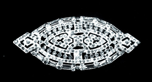 VINTAGE ART DECO RHINESTONE BAGUETTE FILIGREE BROOCH - USA