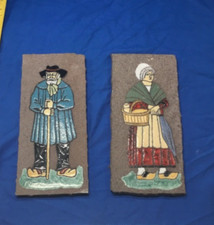 Targhe da parete antiche XIX secolo in pietra lavica dipinte a mano/smaltate arte popolare