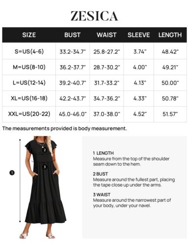 Women's Summer Casual Dresses Flutter Short Sleeve Crewneck Loose Flowy Tiere... - Picture 6 of 8