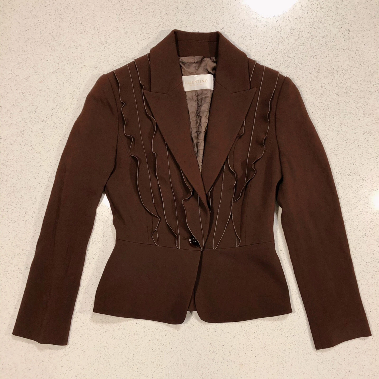 Blazer Valentino Roma marrone cioccolato corpetto con volant aderente TG 4