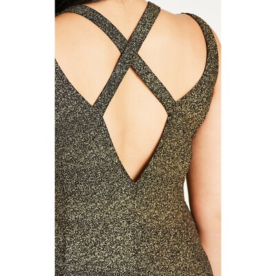 City Chic Plus Womens Metallic Strappy Cocktail Dress, Gold