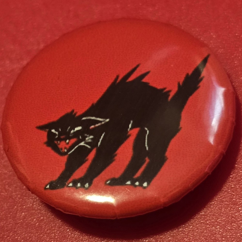1 Inch Red Hissing Black Cat Pinback Button Pin