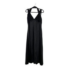 Vtg Aspeed 90s Y2K Black Fairy Beaded Satin Maxi Dress Whimsigoth Vamp Grunge