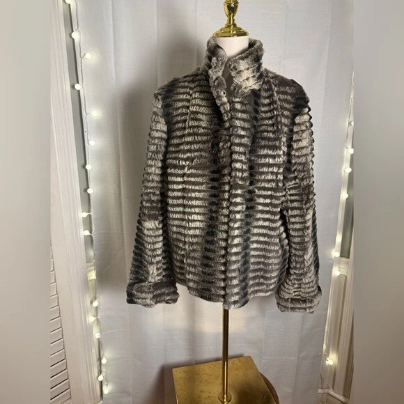 Genuine Rabbit Fur Black and Tan Teddy Jacket with Plush Texture and High Collar