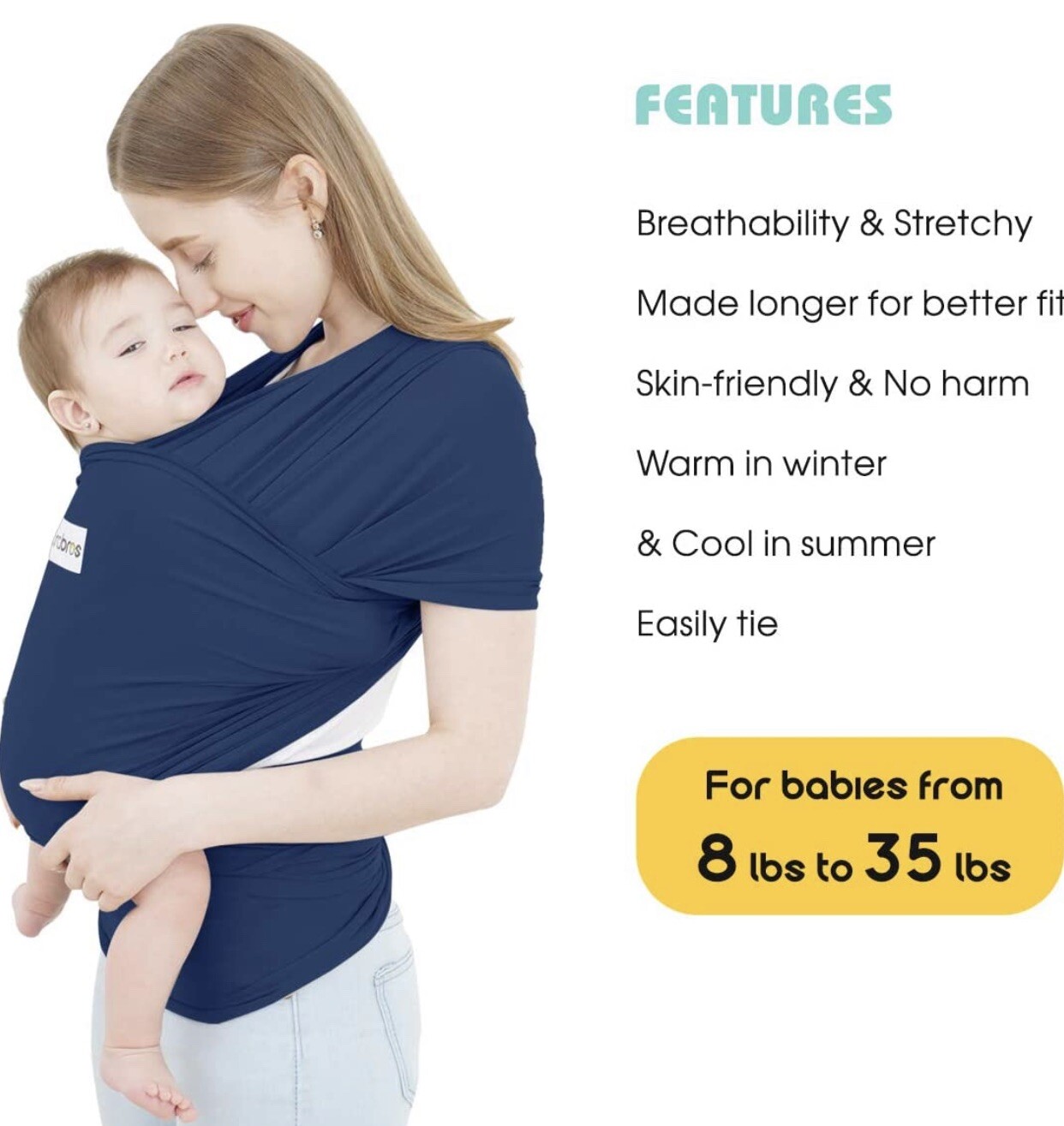 Acrabros Baby Sling Wrap (babies 835lbs) Navy Blue Brand New eBay