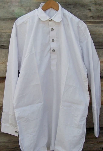 Civil War  White Muslin Shirt with Pewter Buttons  Medium